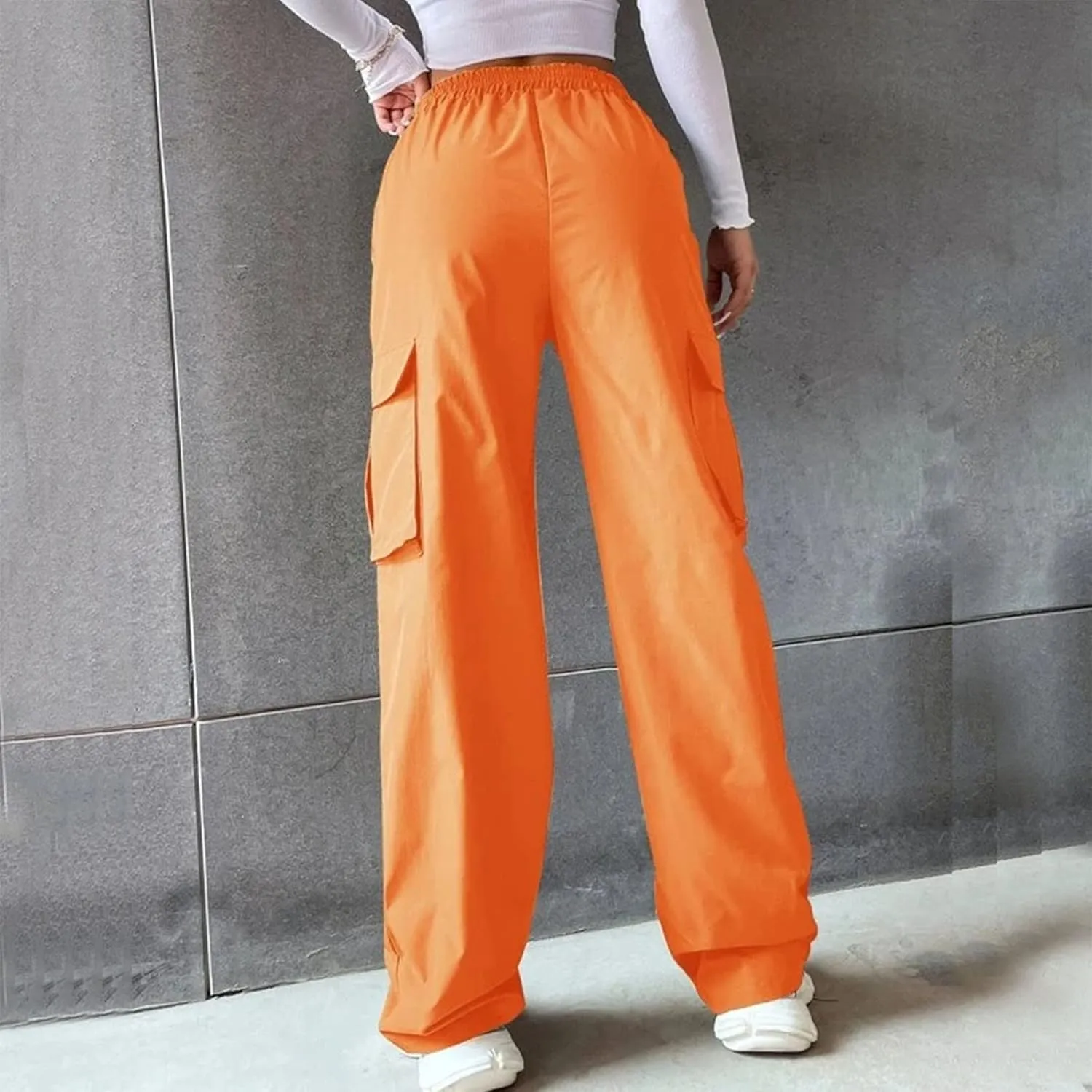 Women High Waisted Wide Leg Cargo Pants Button Down Loose Casual Trendy Work Trousers with 2 Pockets