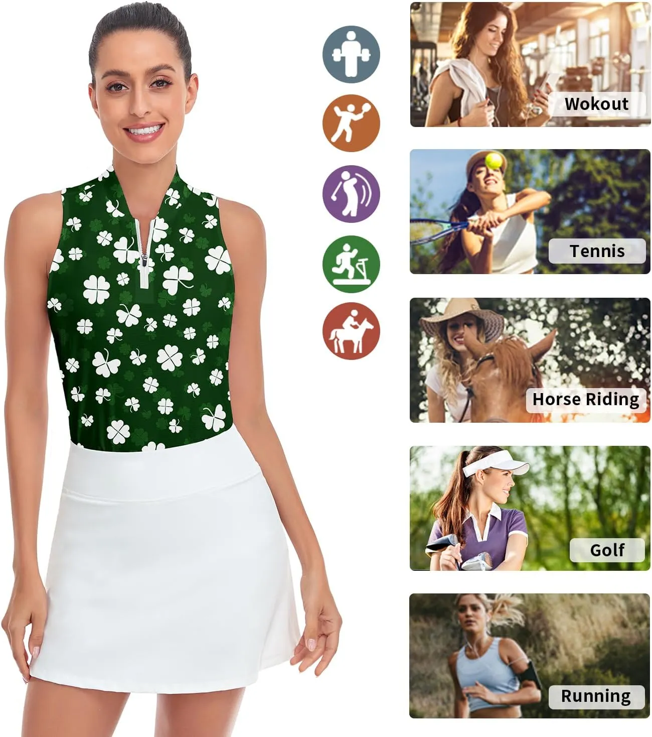Women Racerback Sleeveless Golf Polo Shirts Collarless Tennis Tops Quick Dry Athletic Tank Tops
