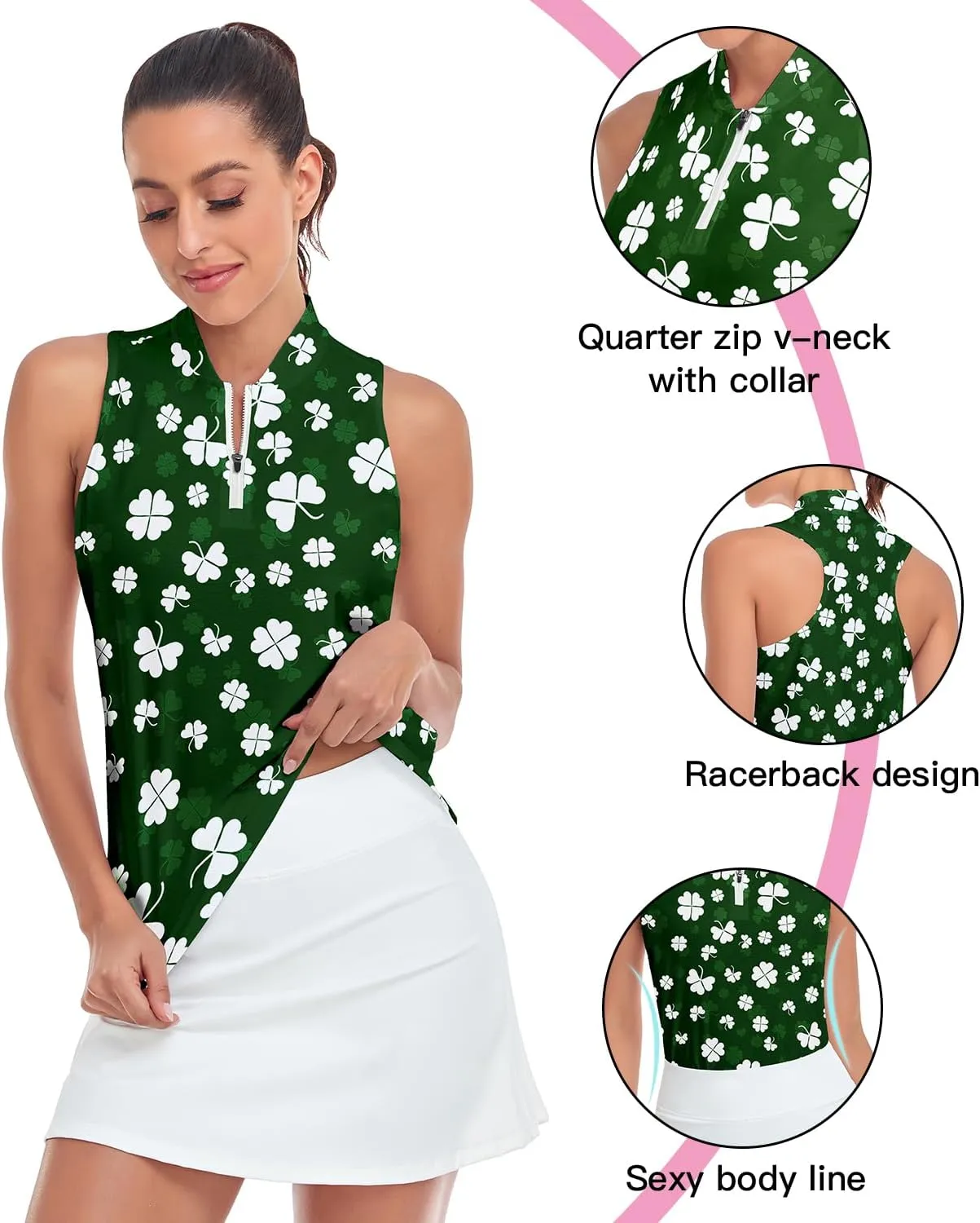 Women Racerback Sleeveless Golf Polo Shirts Collarless Tennis Tops Quick Dry Athletic Tank Tops