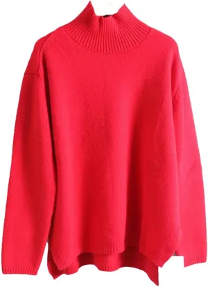 Women Split Side Oversize Sweater Pullovers Loose Cashmere Turtleneck Big Size Sweater Pullover
