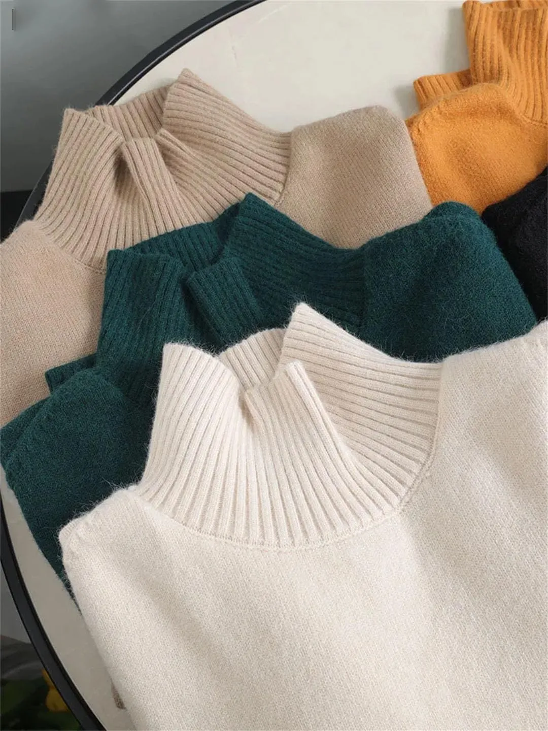Women Split Side Oversize Sweater Pullovers Loose Cashmere Turtleneck Big Size Sweater Pullover