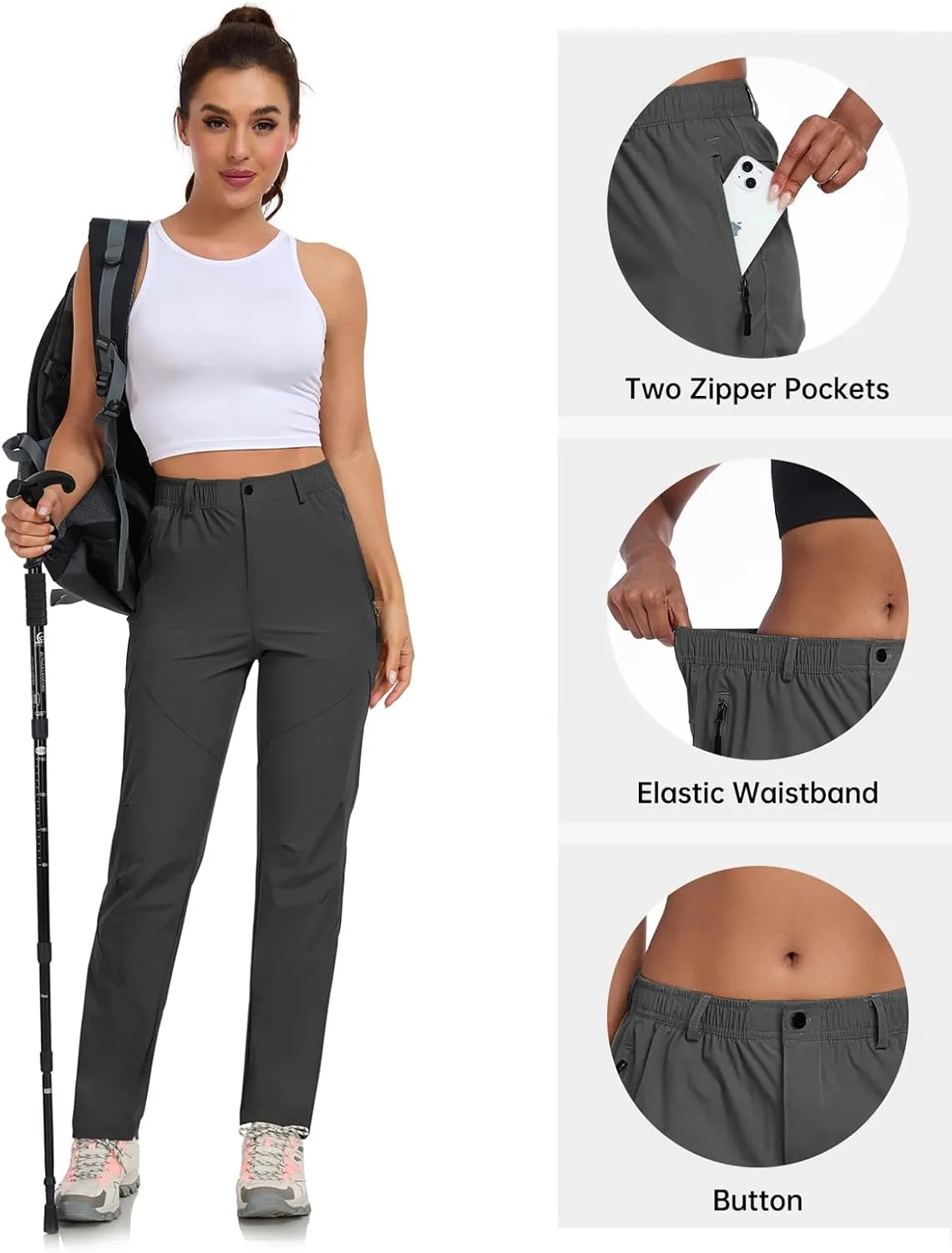 Women Travel Golf Pants 27''/29''/31'' Lightweight Quick Dry Hiking Outdoor Athleisure Pants Water Resistant Lounge Casual