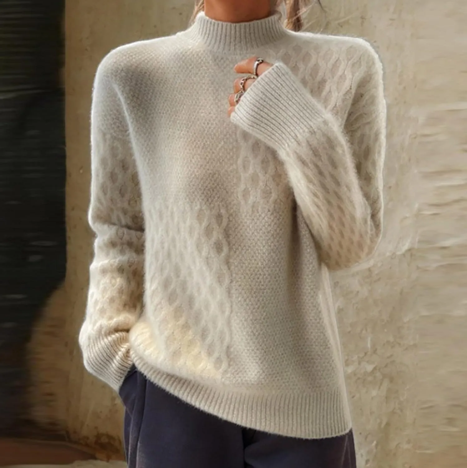 Women Turtleneck Warm Sweater Long Sleeve Comfortable Sweaters Casual Trendy Chunky Sweaters