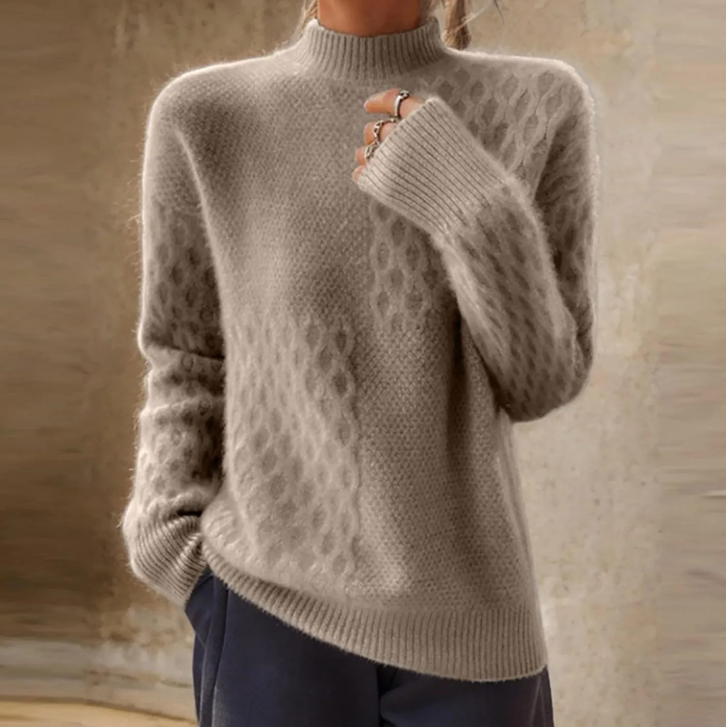 Women Turtleneck Warm Sweater Long Sleeve Comfortable Sweaters Casual Trendy Chunky Sweaters
