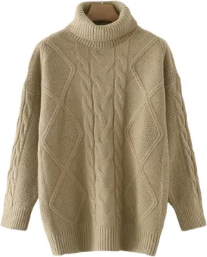 Women Twist Turtleneck Knitted Sweater Jumper Female Elegant Oversize Pullovers Chic Tops