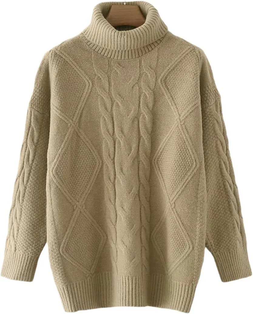 Women Twist Turtleneck Knitted Sweater Jumper Female Elegant Oversize Pullovers Chic Tops