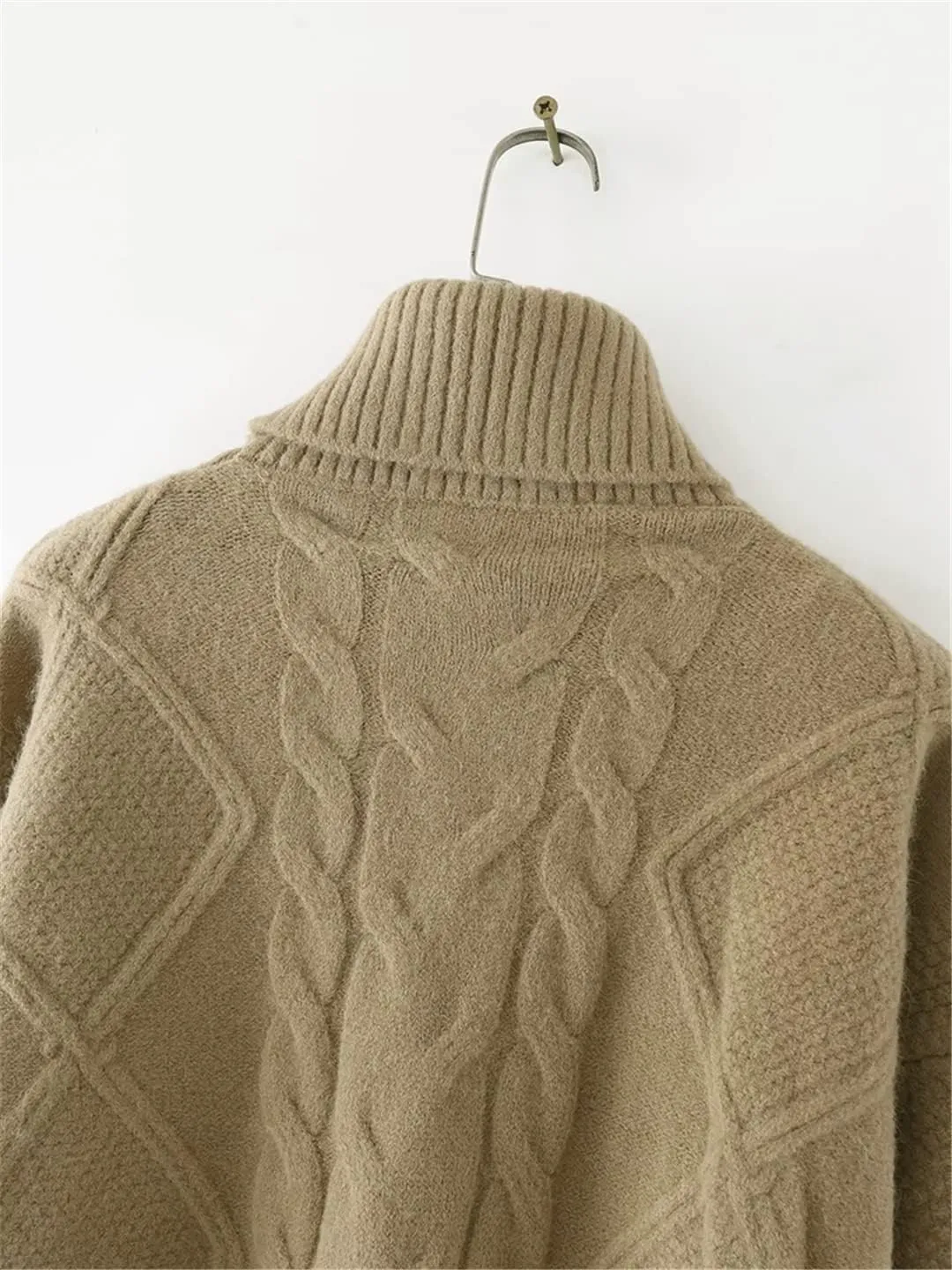 Women Twist Turtleneck Knitted Sweater Jumper Female Elegant Oversize Pullovers Chic Tops