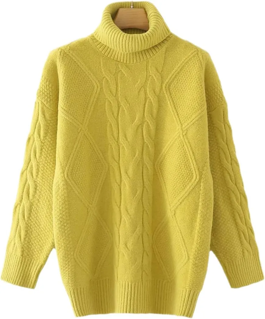 Women Twist Turtleneck Knitted Sweater Jumper Female Elegant Oversize Pullovers Chic Tops
