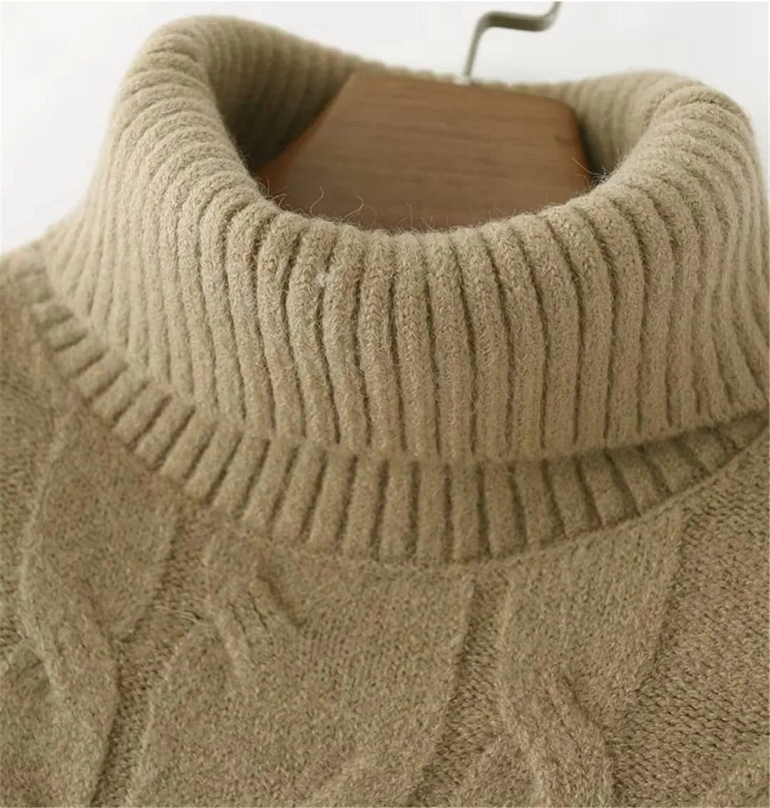 Women Twist Turtleneck Knitted Sweater Jumper Female Elegant Oversize Pullovers Chic Tops