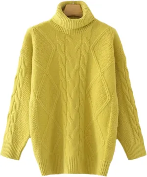 Women Twist Turtleneck Knitted Sweater Jumper Female Elegant Oversize Pullovers Chic Tops