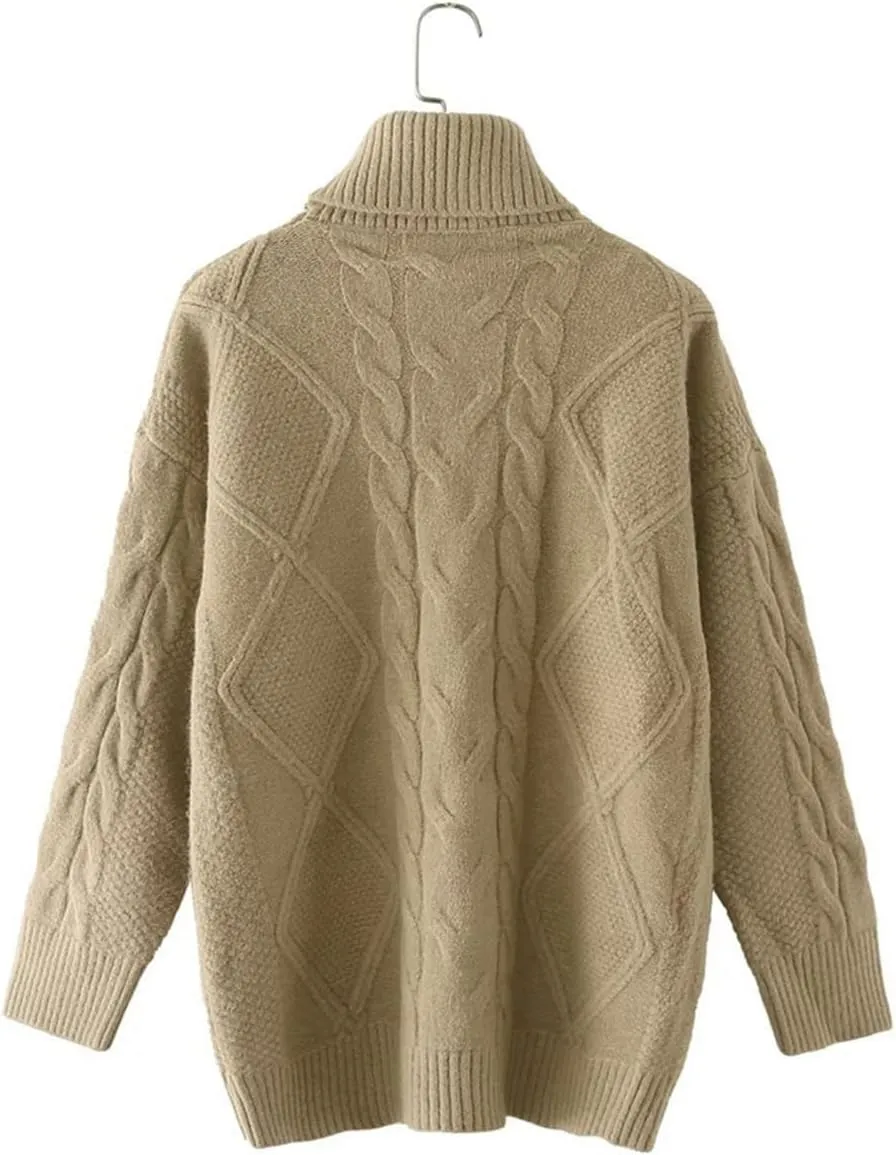 Women Twist Turtleneck Knitted Sweater Jumper Female Elegant Oversize Pullovers Chic Tops