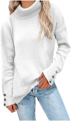 Womens 2023 Turtleneck Sweaters Long Sleeve Fall Sweaters Solid Ribbed Knitted Sweaters Casual Pullover Tops