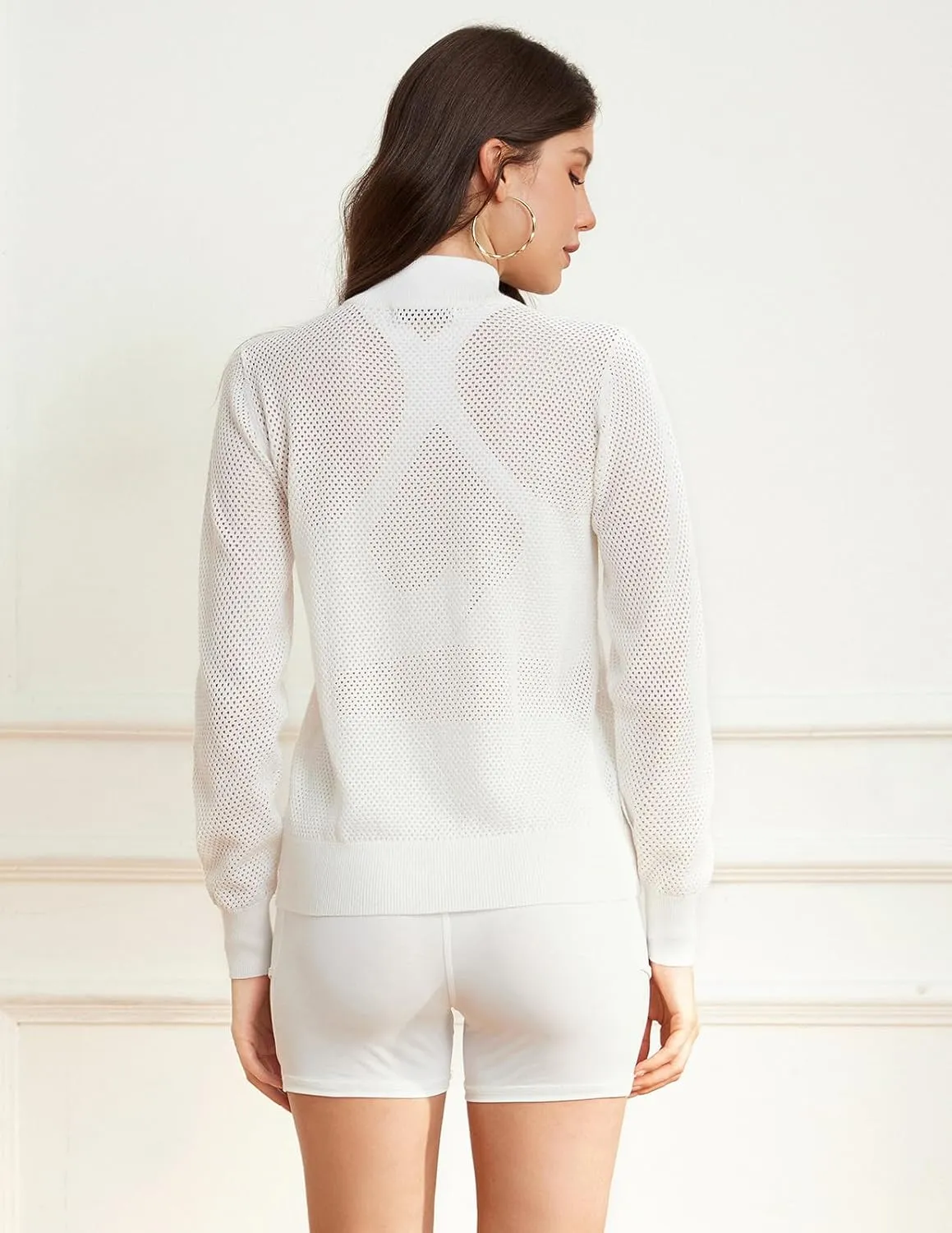 Women's 2025 Summer Mesh Cardigan Lightweight Long Sleeve Zip Up Crochet Knit Sweater Jacket Athleisure Outfits
