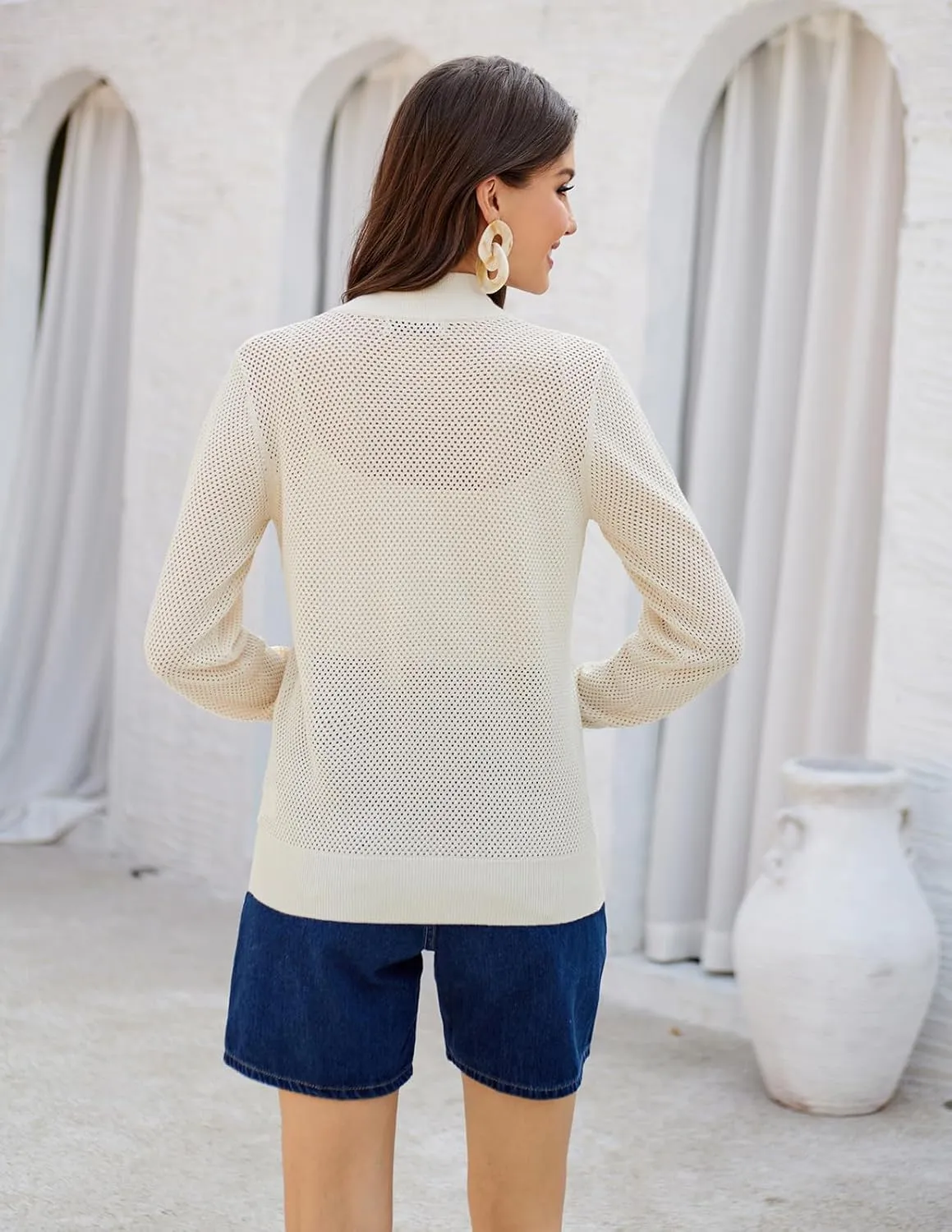 Women's 2025 Summer Mesh Cardigan Lightweight Long Sleeve Zip Up Crochet Knit Sweater Jacket Athleisure Outfits