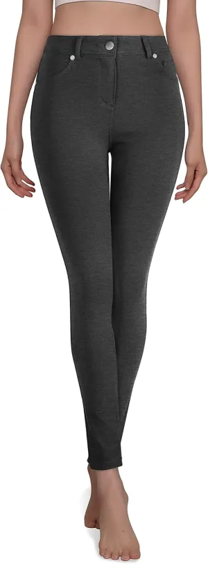 Womens Active High Waist Compression Button Up Spandex Yoga Jean Pants Stretchy Athleisure Daily Leggings