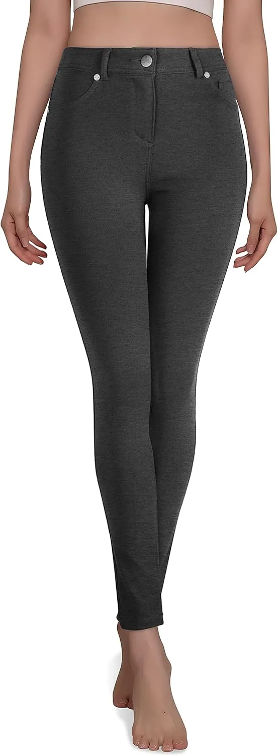 Womens Active High Waist Compression Button Up Spandex Yoga Jean Pants Stretchy Athleisure Daily Leggings