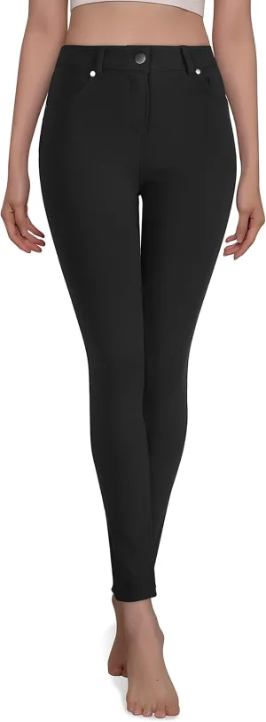 Womens Active High Waist Compression Button Up Spandex Yoga Jean Pants Stretchy Athleisure Daily Leggings
