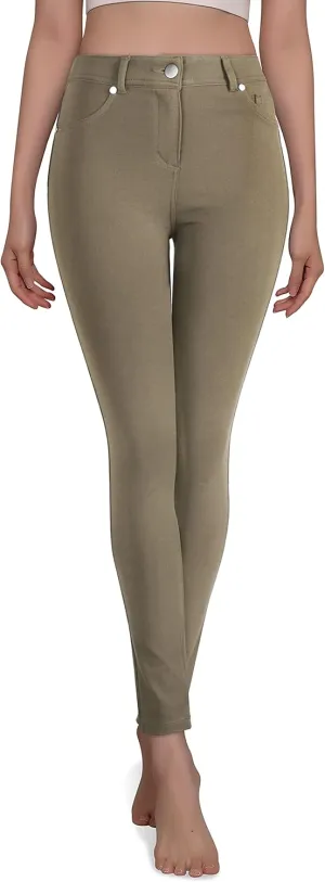 Womens Active High Waist Compression Button Up Spandex Yoga Jean Pants Stretchy Athleisure Daily Leggings