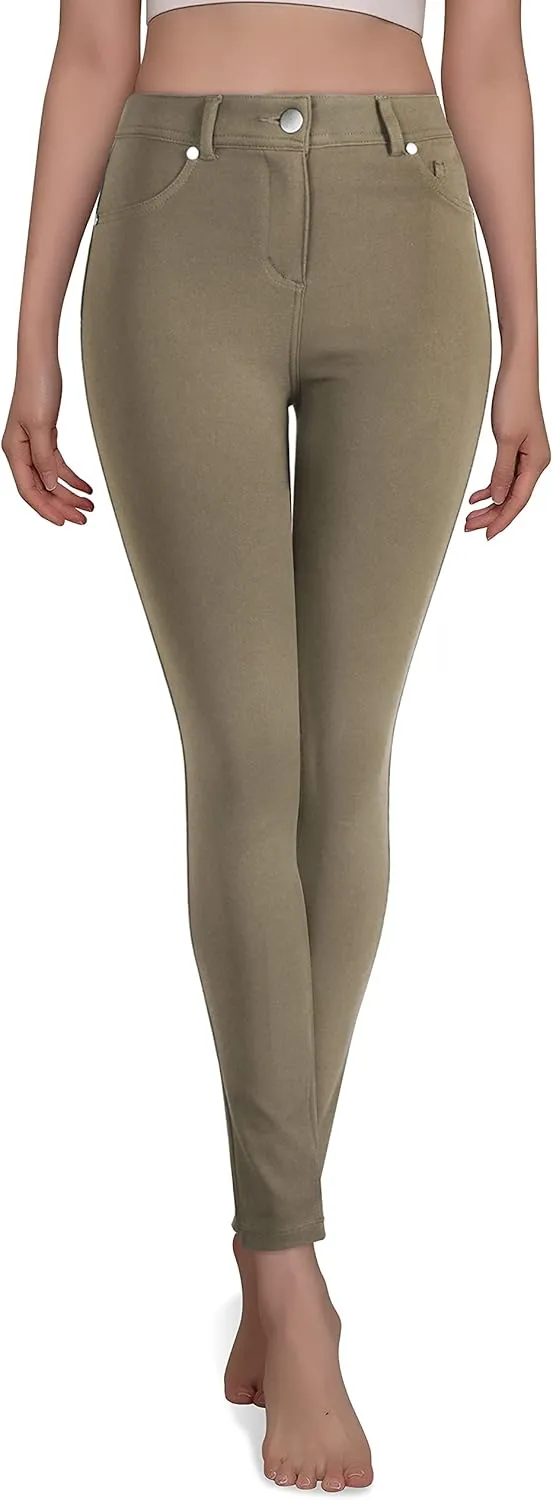 Womens Active High Waist Compression Button Up Spandex Yoga Jean Pants Stretchy Athleisure Daily Leggings