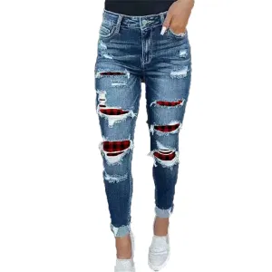 Women's Butt Lift Ripped Denim Skinny Jeans Cute Distressed Jeans Stretch Skinny Comfy Jeans with Hole (Large,Blue 2)