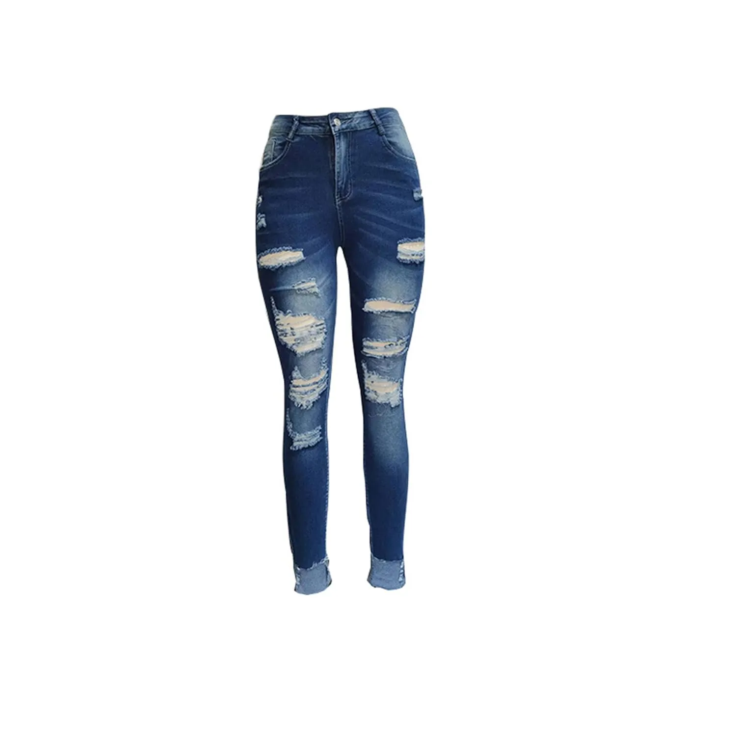 Women's Butt Lift Ripped Denim Skinny Jeans Cute Distressed Jeans Stretch Skinny Comfy Jeans with Hole (Large,Blue 2)
