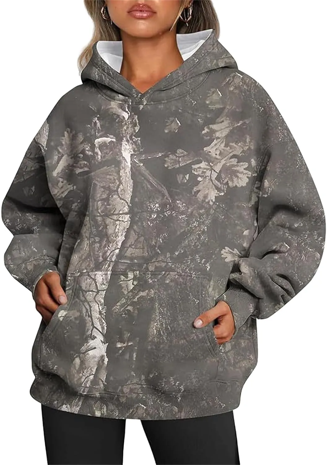 Womens Camo Sweatshirts Hoodies Long Sleeve Pullover Fleece Oversized Sweaters Casual Loose Tops with Pocket