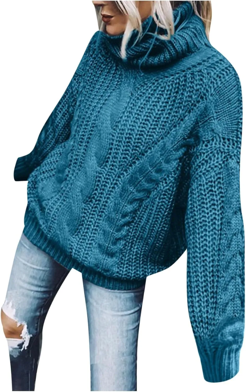 Womens Casual Long Sleeve Turtleneck Sweaters Knit Cable Chunky Pullover Oversized Sweaters Fashion Fall Outfits 2023