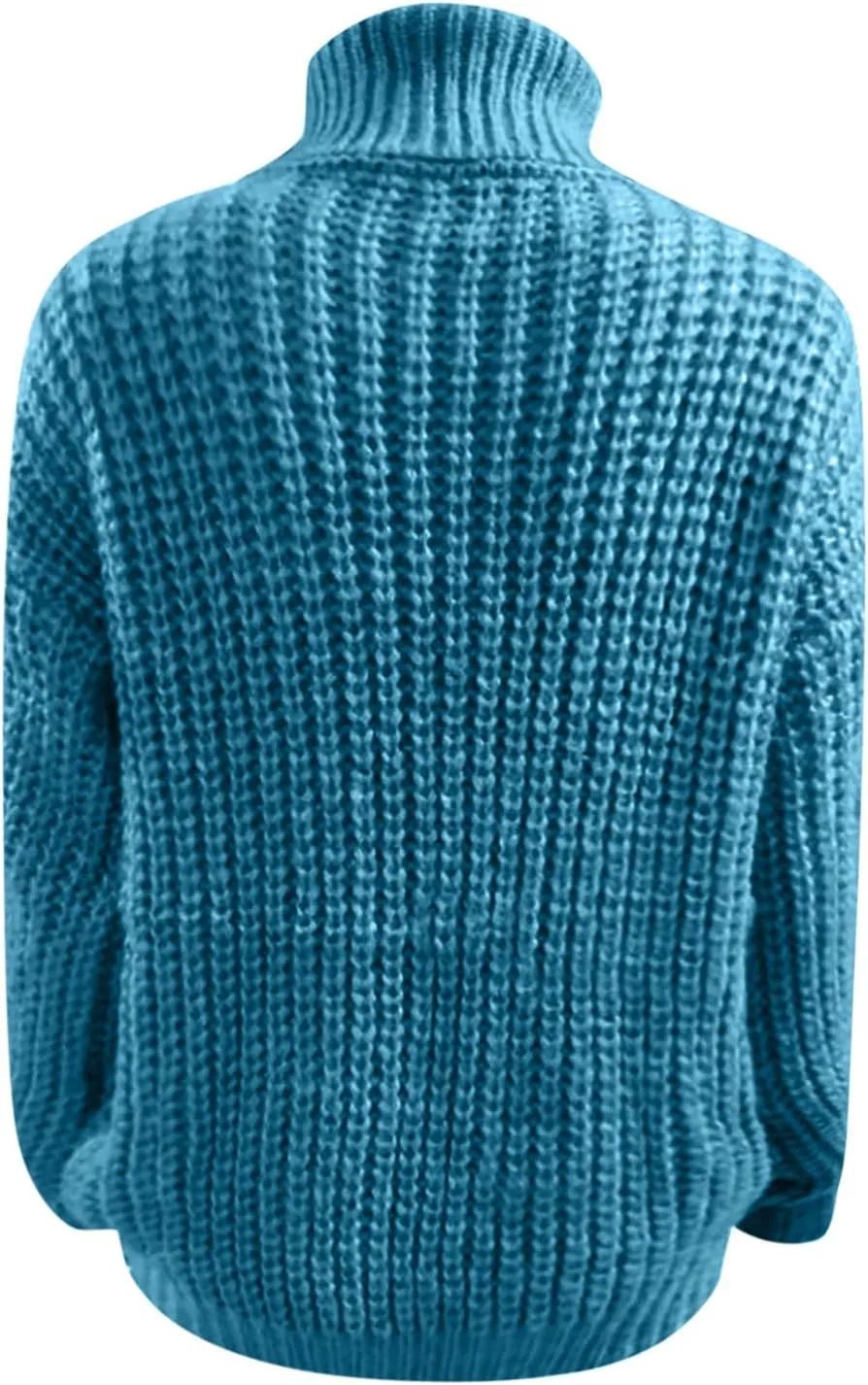 Womens Casual Long Sleeve Turtleneck Sweaters Knit Cable Chunky Pullover Oversized Sweaters Fashion Fall Outfits 2023