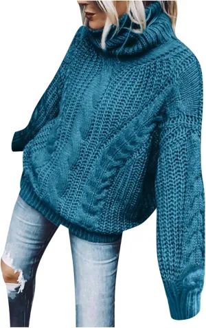 Womens Casual Long Sleeve Turtleneck Sweaters Knit Cable Chunky Pullover Oversized Sweaters Fashion Fall Outfits 2023