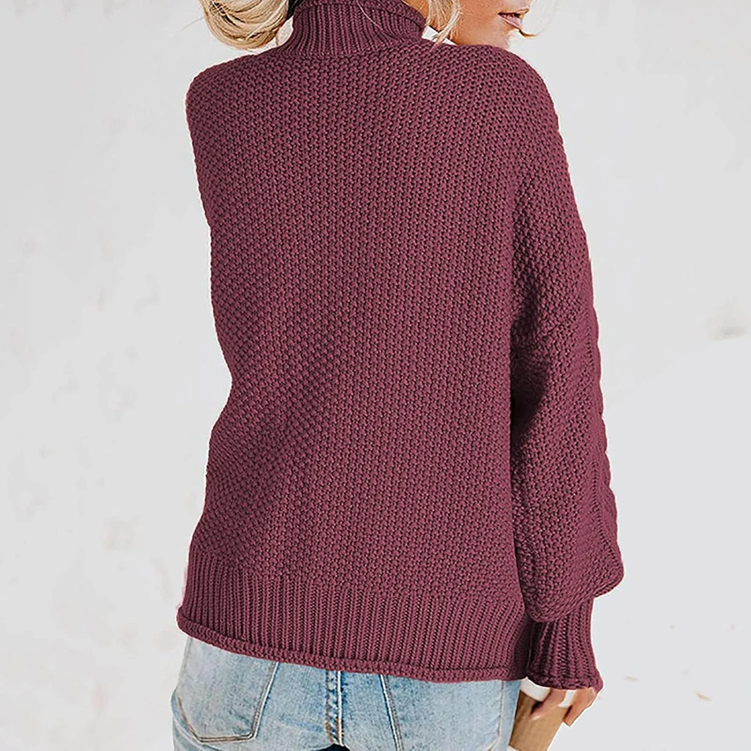 Womens Chunky Knitted Sweaters 2023 Fall Turtleneck Sweaters Loose Oversized Pullover Sweaters Batwing Sleeve Tops