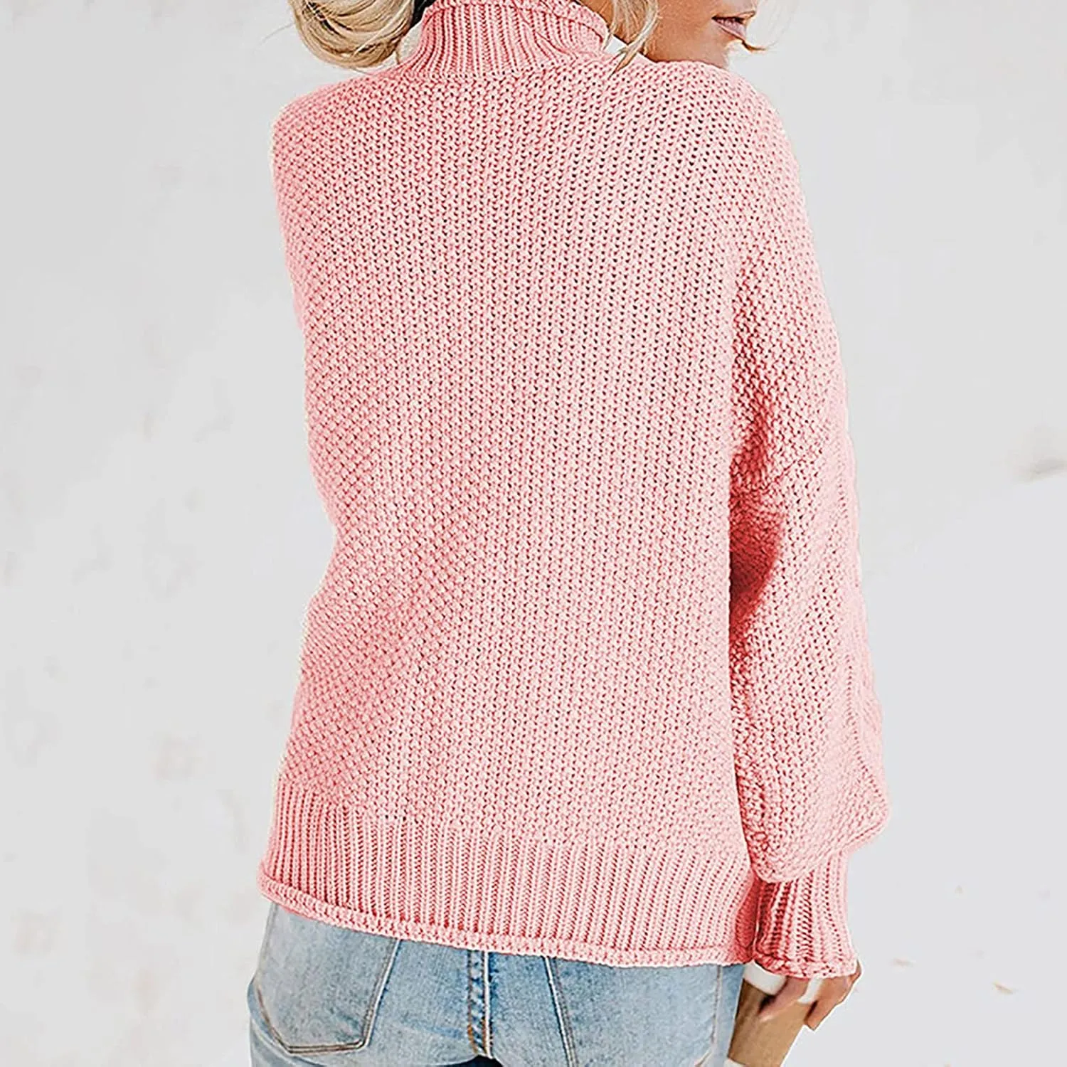 Womens Chunky Knitted Sweaters 2023 Fall Turtleneck Sweaters Loose Oversized Pullover Sweaters Batwing Sleeve Tops