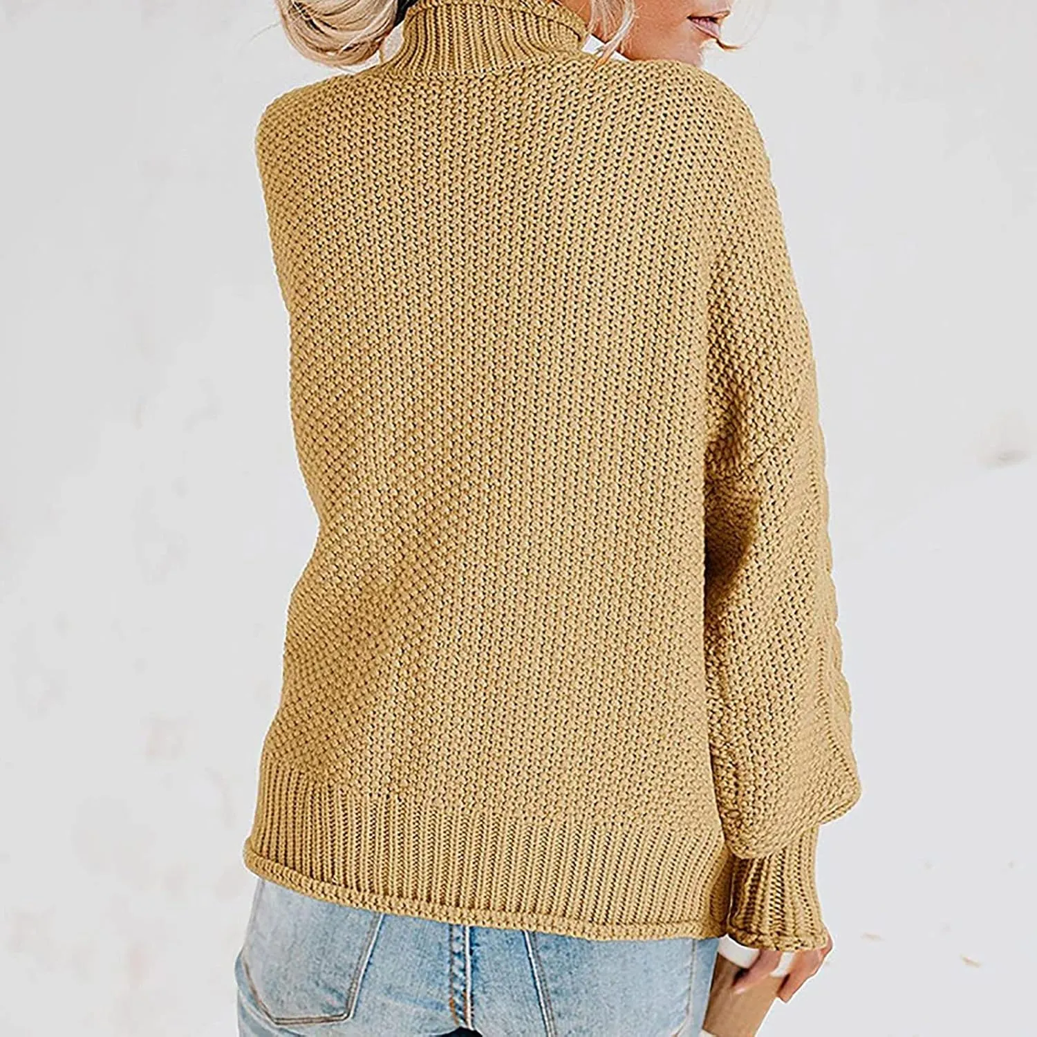 Womens Chunky Knitted Sweaters 2023 Fall Turtleneck Sweaters Loose Oversized Pullover Sweaters Batwing Sleeve Tops