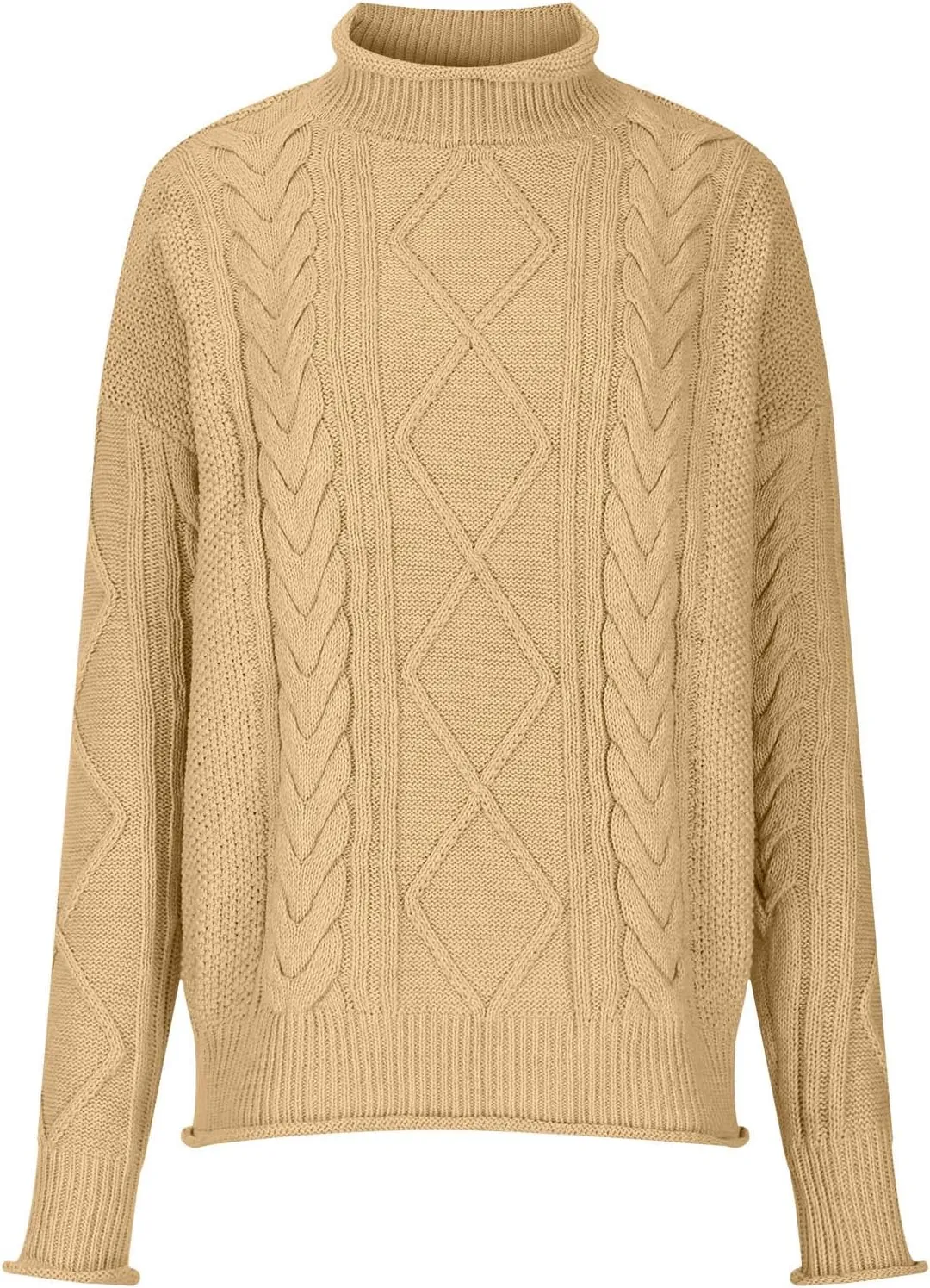 Womens Chunky Knitted Sweaters 2023 Fall Turtleneck Sweaters Loose Oversized Pullover Sweaters Batwing Sleeve Tops