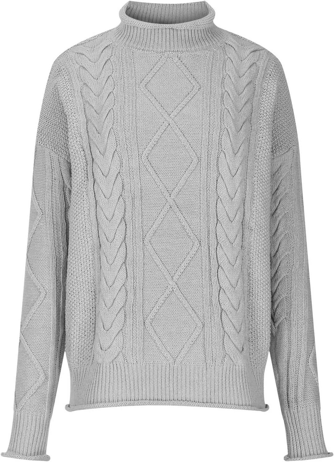 Womens Chunky Knitted Sweaters 2023 Fall Turtleneck Sweaters Loose Oversized Pullover Sweaters Batwing Sleeve Tops