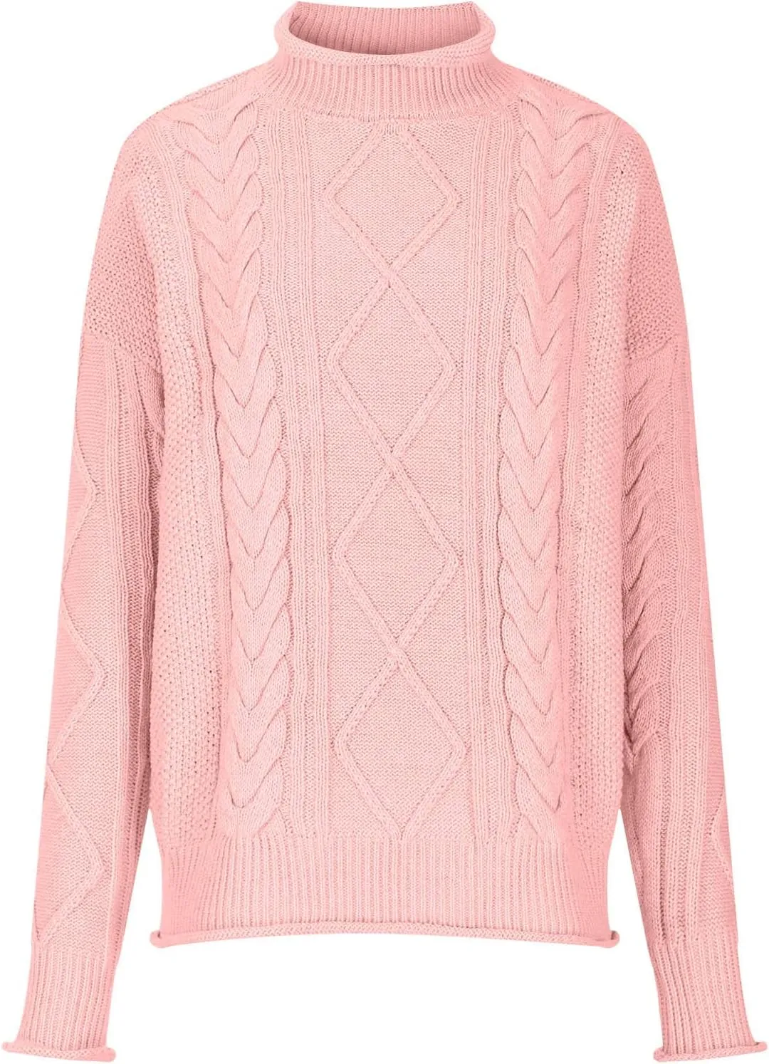 Womens Chunky Knitted Sweaters 2023 Fall Turtleneck Sweaters Loose Oversized Pullover Sweaters Batwing Sleeve Tops