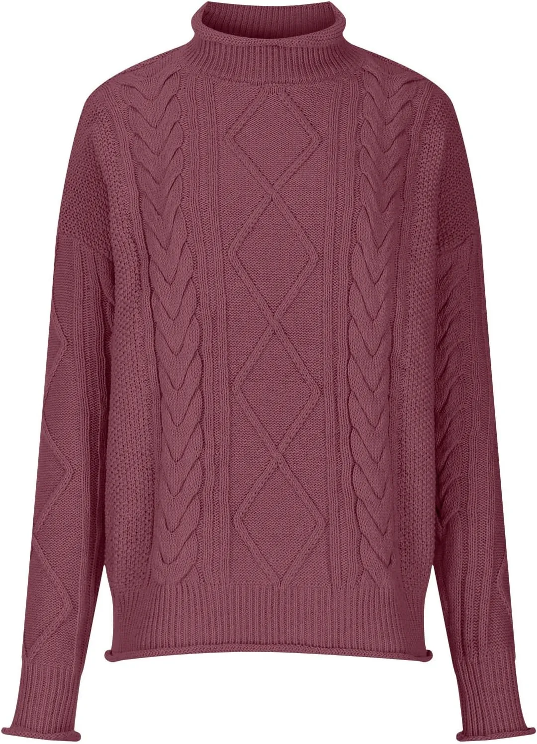 Womens Chunky Knitted Sweaters 2023 Fall Turtleneck Sweaters Loose Oversized Pullover Sweaters Batwing Sleeve Tops