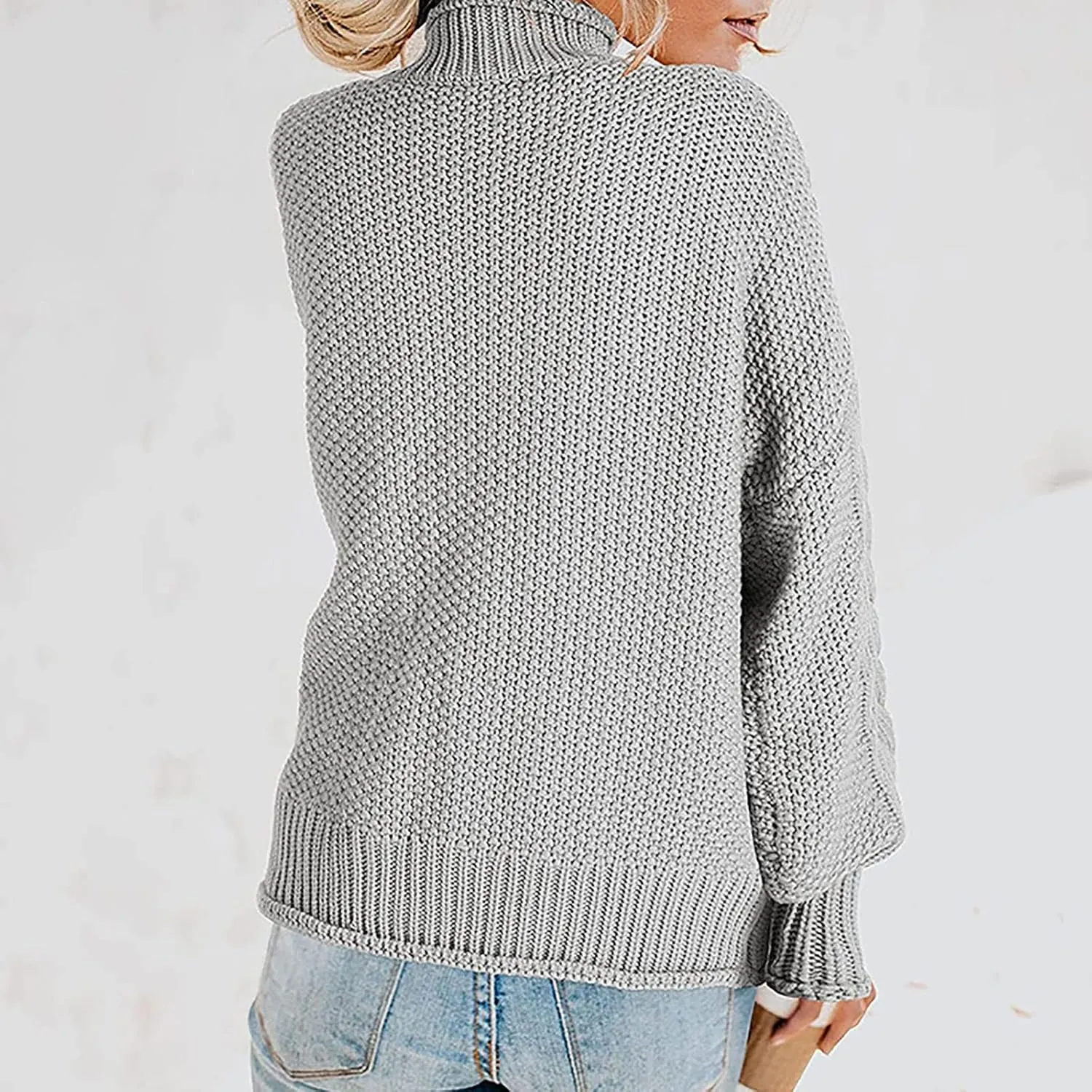 Womens Chunky Knitted Sweaters 2023 Fall Turtleneck Sweaters Loose Oversized Pullover Sweaters Batwing Sleeve Tops