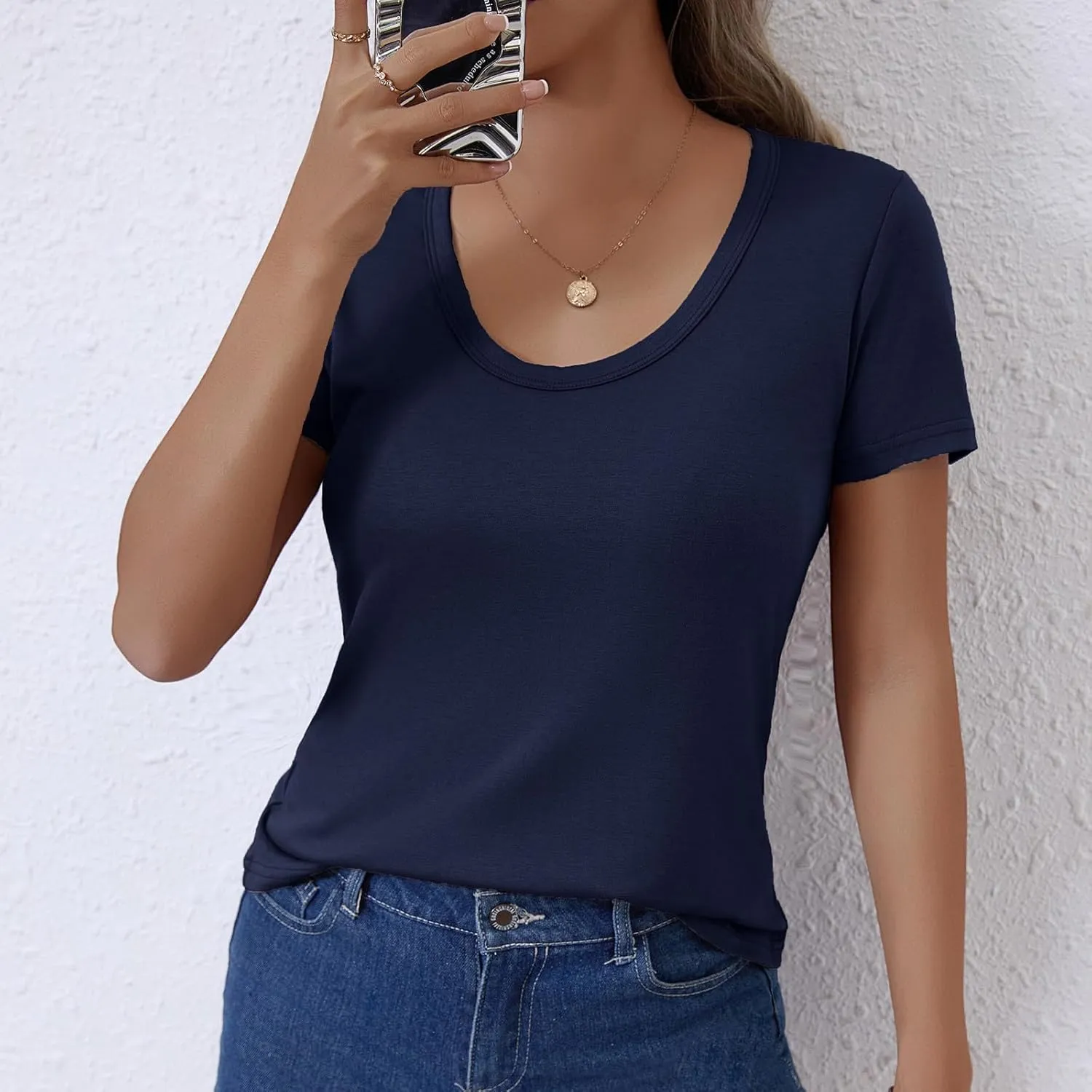 Women's Crewneck Slim Fit T Shirts Summer Basic Solid Tee Casual Cozy Cute Tops 2025 Y2K Short Sleeve T-Shirt