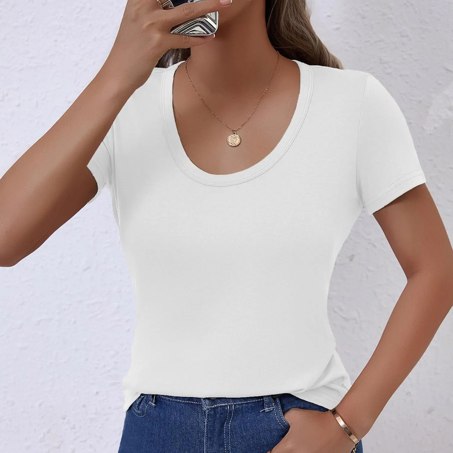 Women's Crewneck Slim Fit T Shirts Summer Basic Solid Tee Casual Cozy Cute Tops 2025 Y2K Short Sleeve T-Shirt