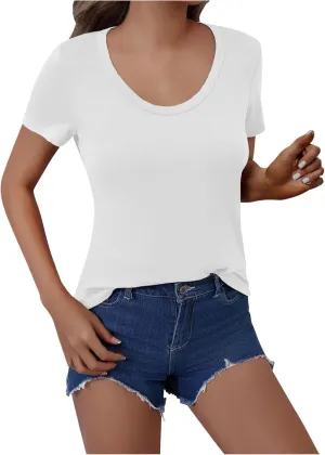 Women's Crewneck Slim Fit T Shirts Summer Basic Solid Tee Casual Cozy Cute Tops 2025 Y2K Short Sleeve T-Shirt