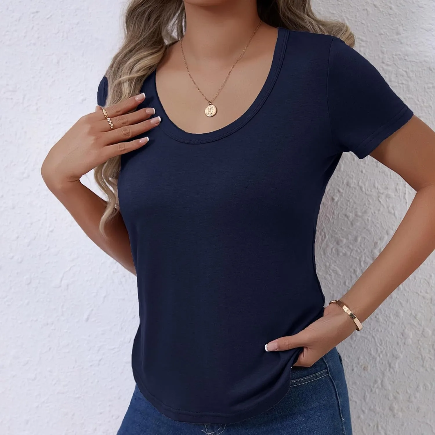 Women's Crewneck Slim Fit T Shirts Summer Basic Solid Tee Casual Cozy Cute Tops 2025 Y2K Short Sleeve T-Shirt