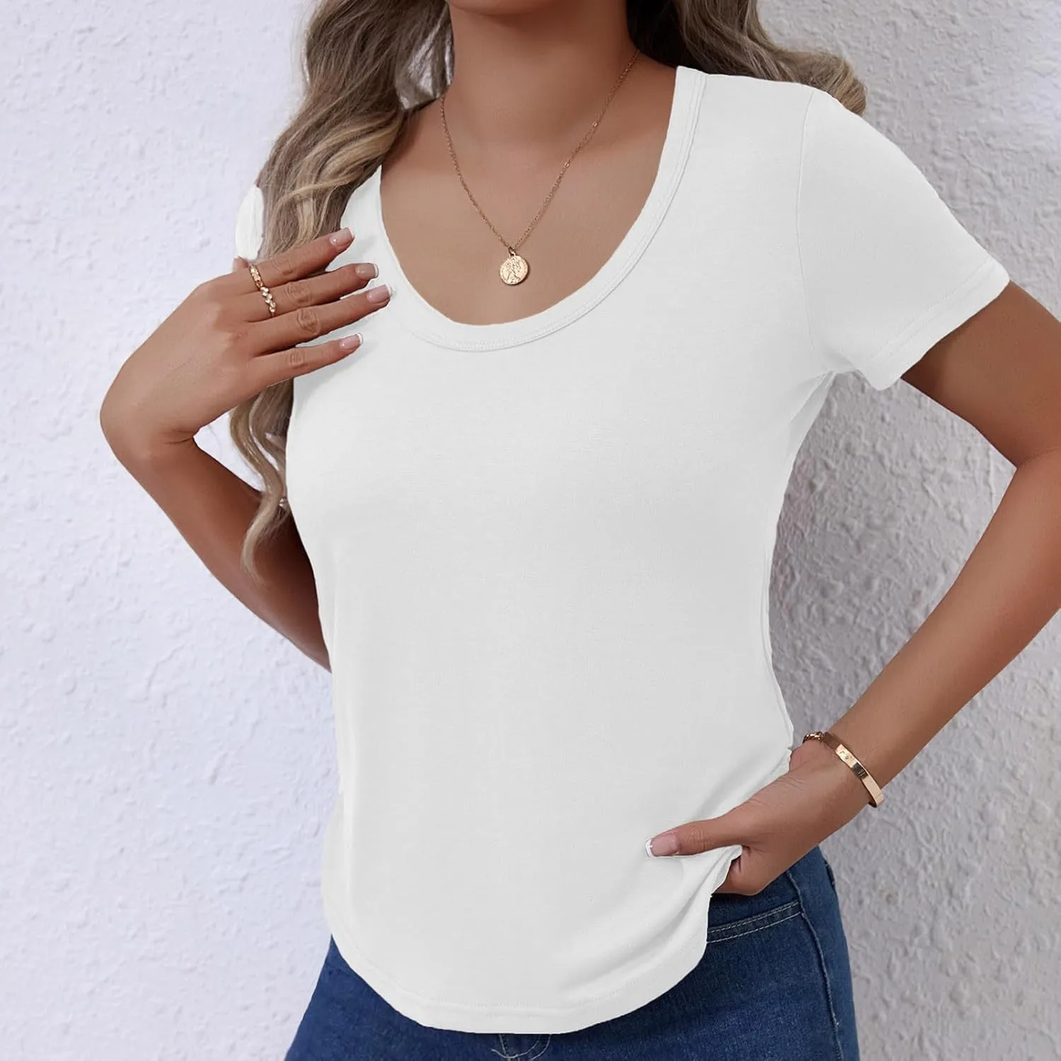 Women's Crewneck Slim Fit T Shirts Summer Basic Solid Tee Casual Cozy Cute Tops 2025 Y2K Short Sleeve T-Shirt