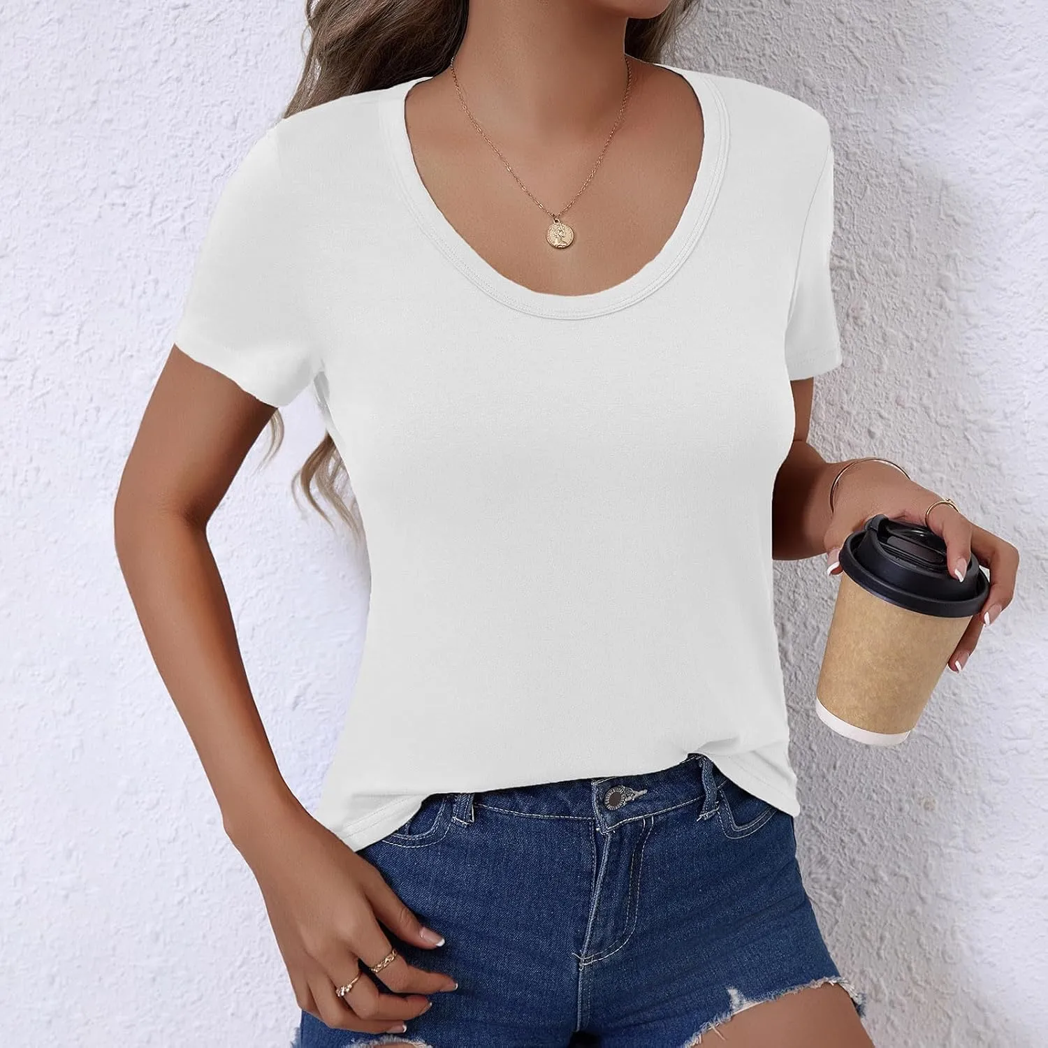 Women's Crewneck Slim Fit T Shirts Summer Basic Solid Tee Casual Cozy Cute Tops 2025 Y2K Short Sleeve T-Shirt