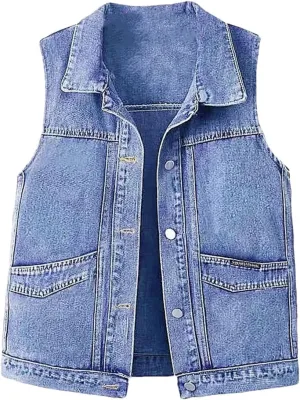 Women's Denim Cowboy Waistcoat Short Coat Sleeveless Denim Jacket Vest