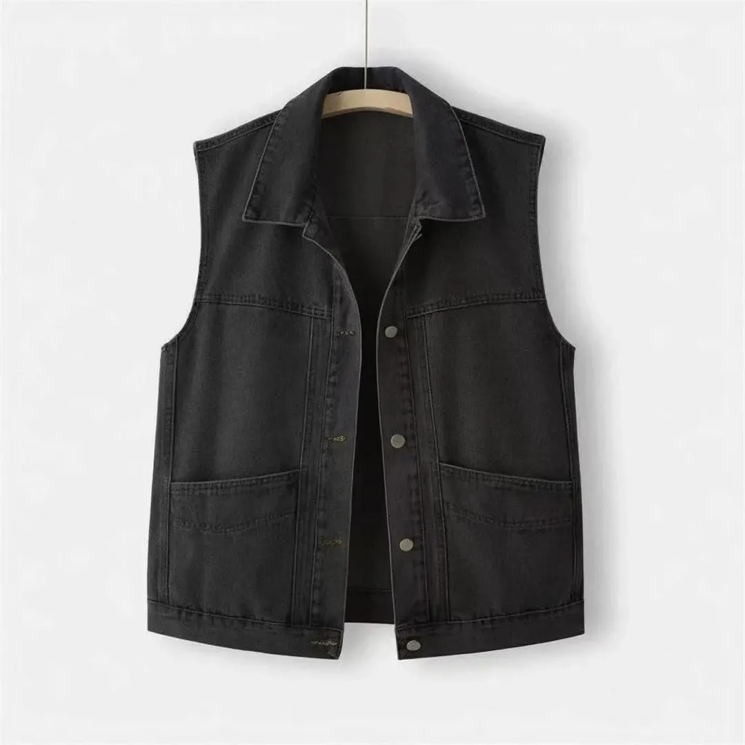 Women's Denim Cowboy Waistcoat Short Coat Sleeveless Denim Jacket Vest
