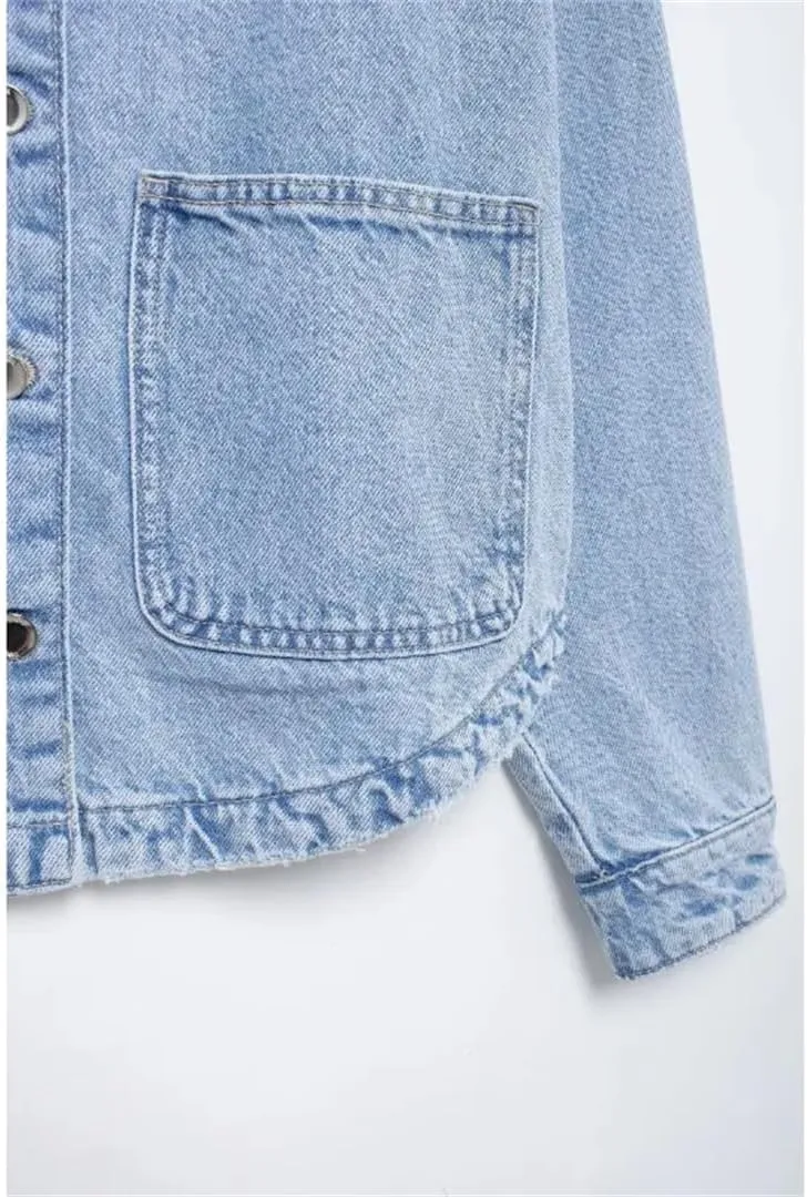 Women's Denim Jacket Summer Blue Single Breasted Y2k Denim Jacket