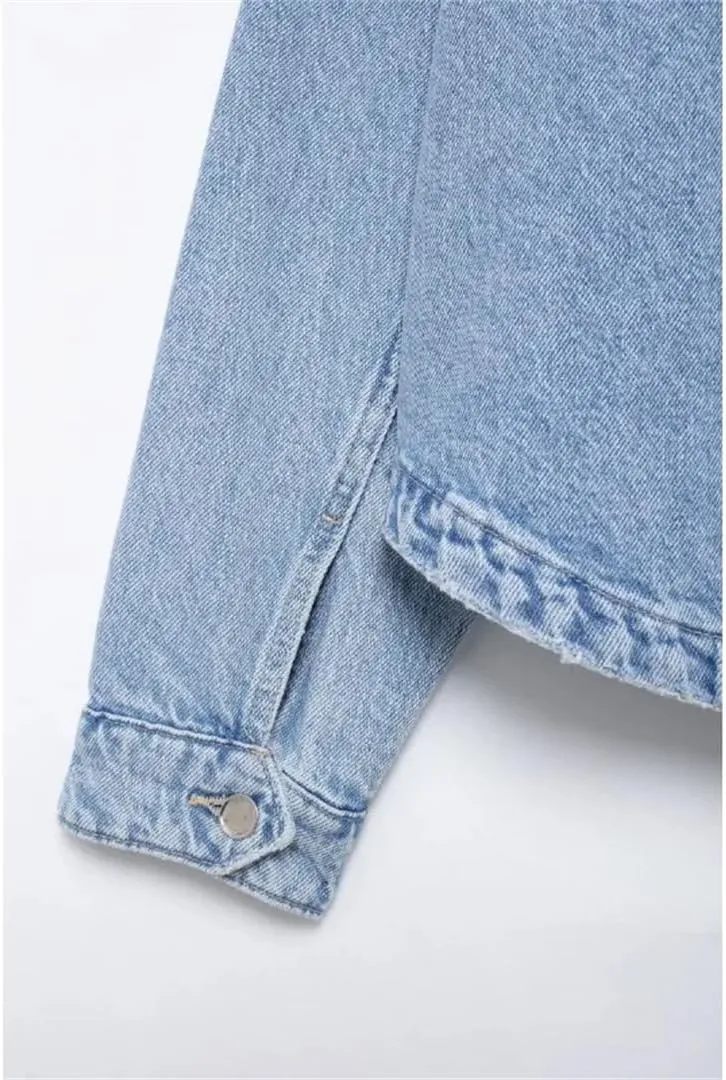 Women's Denim Jacket Summer Blue Single Breasted Y2k Denim Jacket