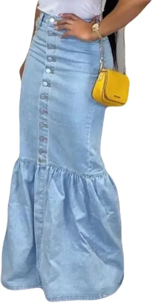 Women's Denim Maxi, Full-Length Denim Skirt, Christian Fashion,Button-Front Denim, Modest Long Jean Skirt, Stylish Jean Skirt