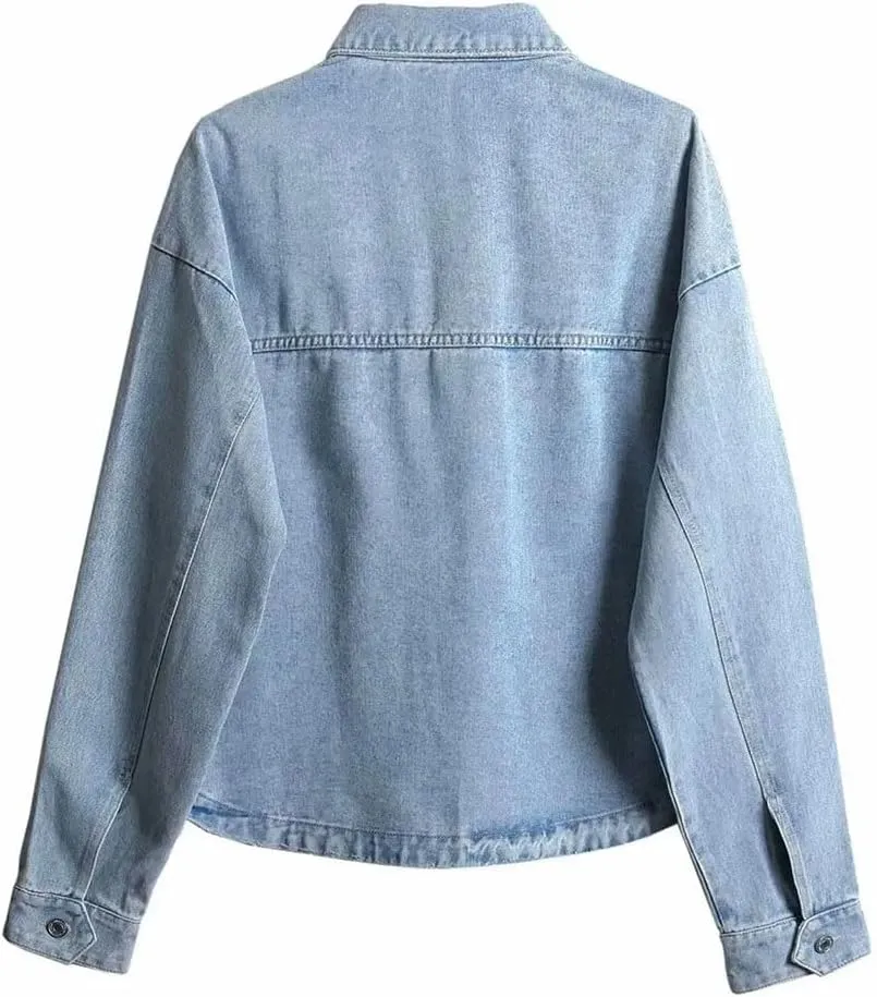 Women's Denim Outerwear Jacket Vintage Jeans Coats Denim Shirt Denim Tops