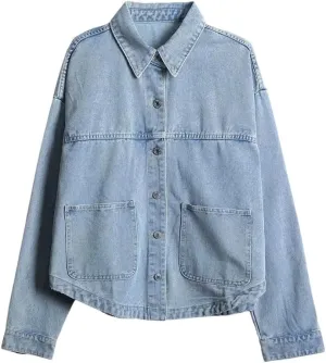 Women's Denim Outerwear Jacket Vintage Jeans Coats Denim Shirt Denim Tops